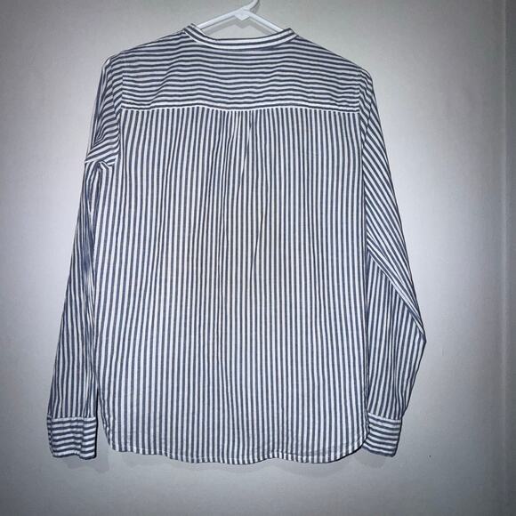 J Crew Factory Ruffle-Front Popover Shirt Blue White Cotton Small - Picture 6 of 13